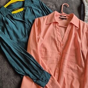 DownEast Teal and Peach Blouse From NY &Co Office Wear Like New